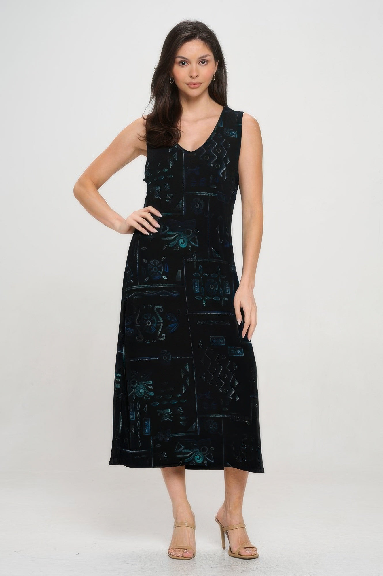 Bns V-neck Midi Tank Dress With Side Slit