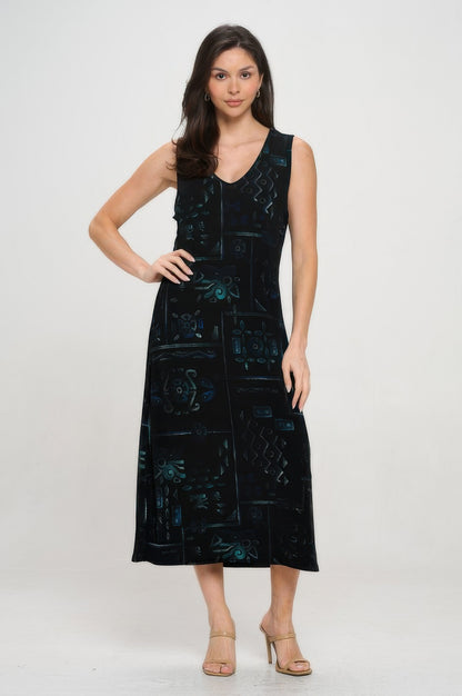 Bns V-neck Midi Tank Dress With Side Slit