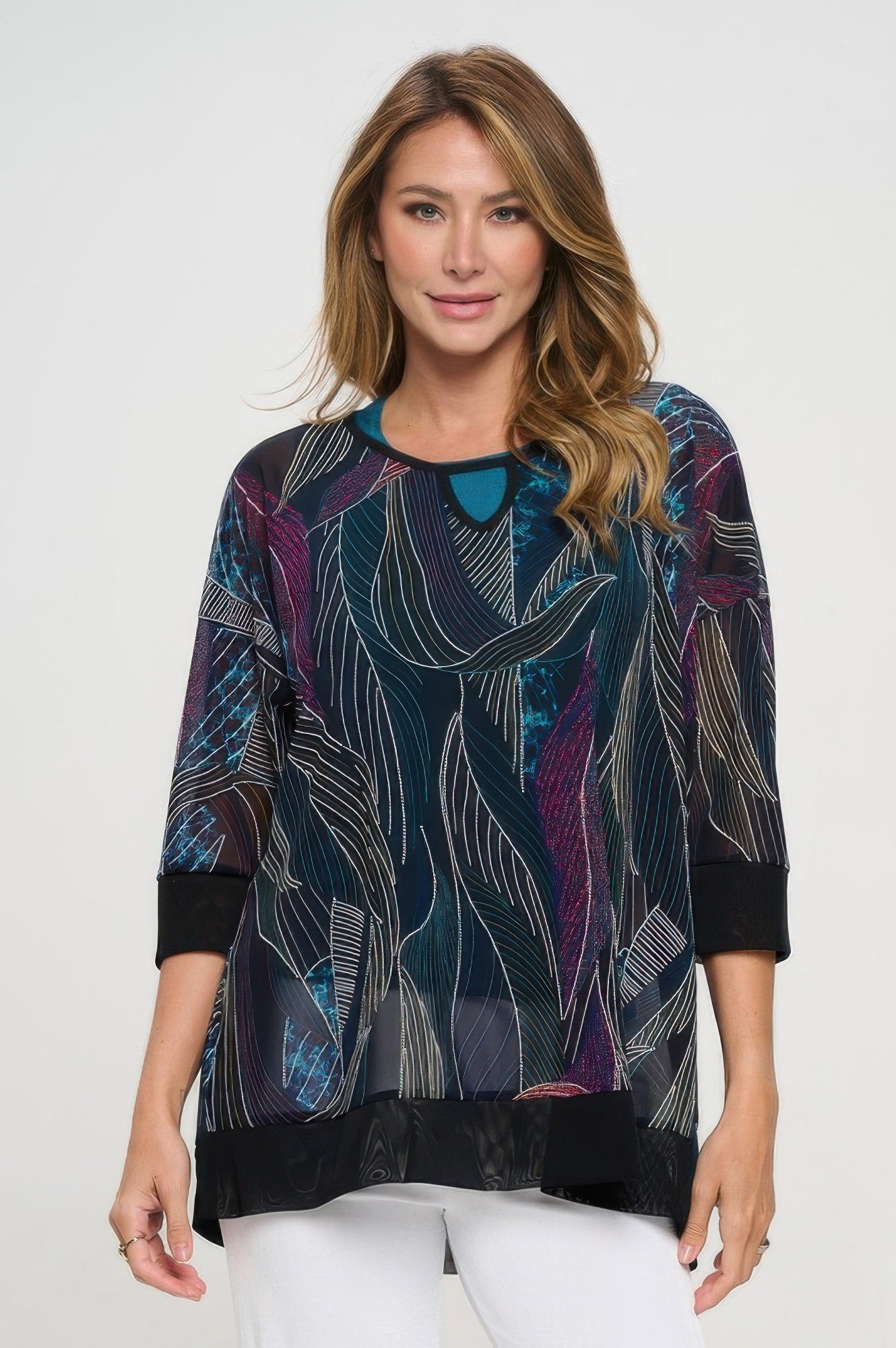 Mesh Romance Key-hole Contrast Top