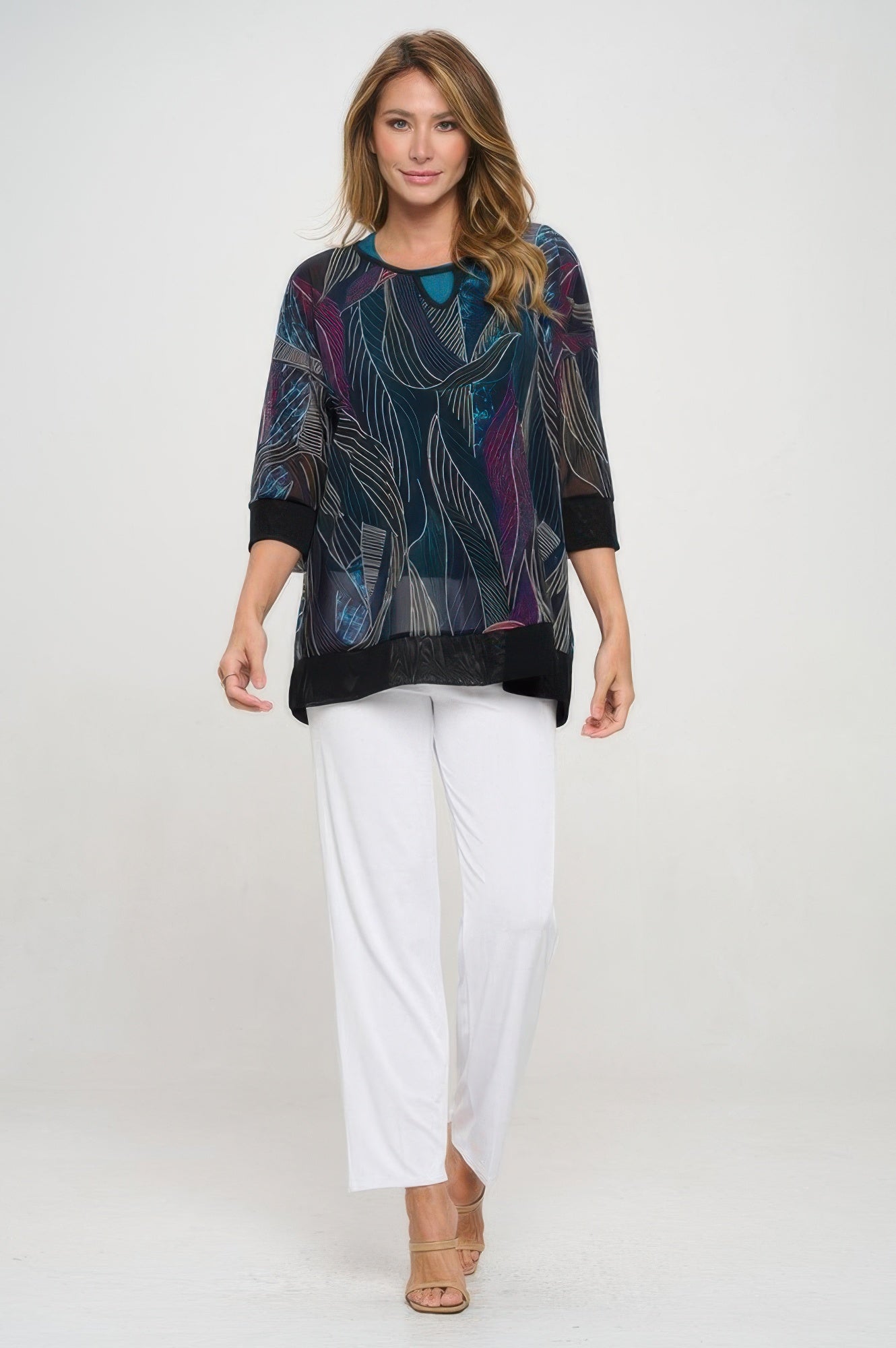 Mesh Romance Key-hole Contrast Top