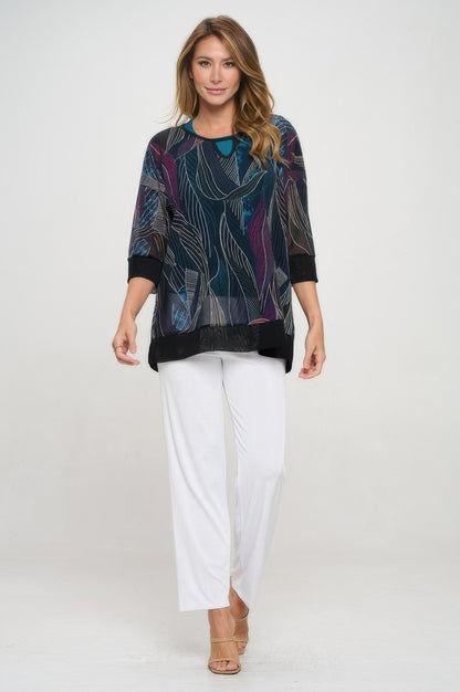 Mesh Romance Key-hole Contrast Top