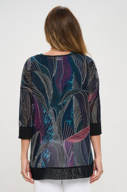 Mesh Romance Key-hole Contrast Top