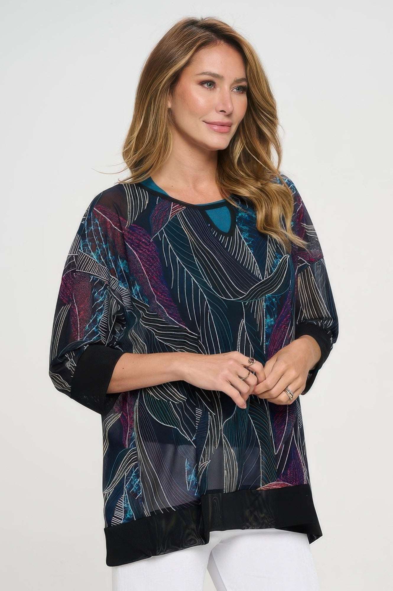 Mesh Romance Key-hole Contrast Top