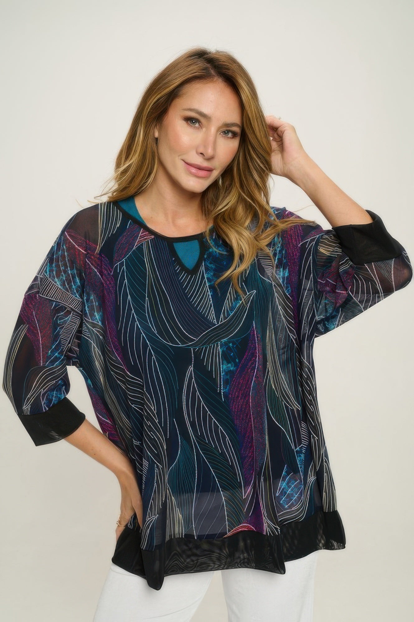 Mesh Romance Key-hole Contrast Top