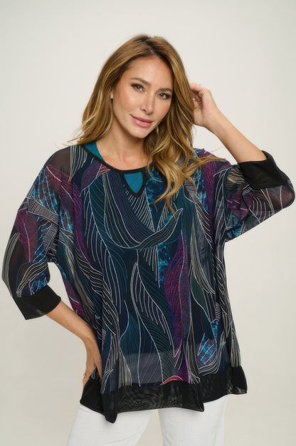 Mesh Romance Key-hole Contrast Top