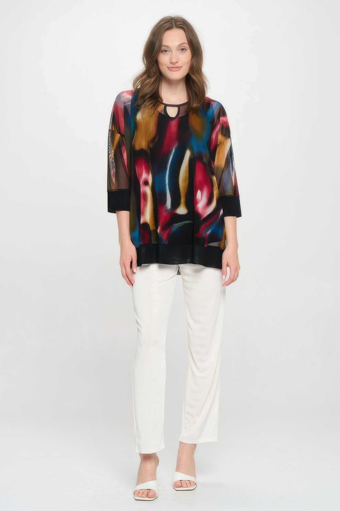 Mesh Romance Key-hole Contrast Top