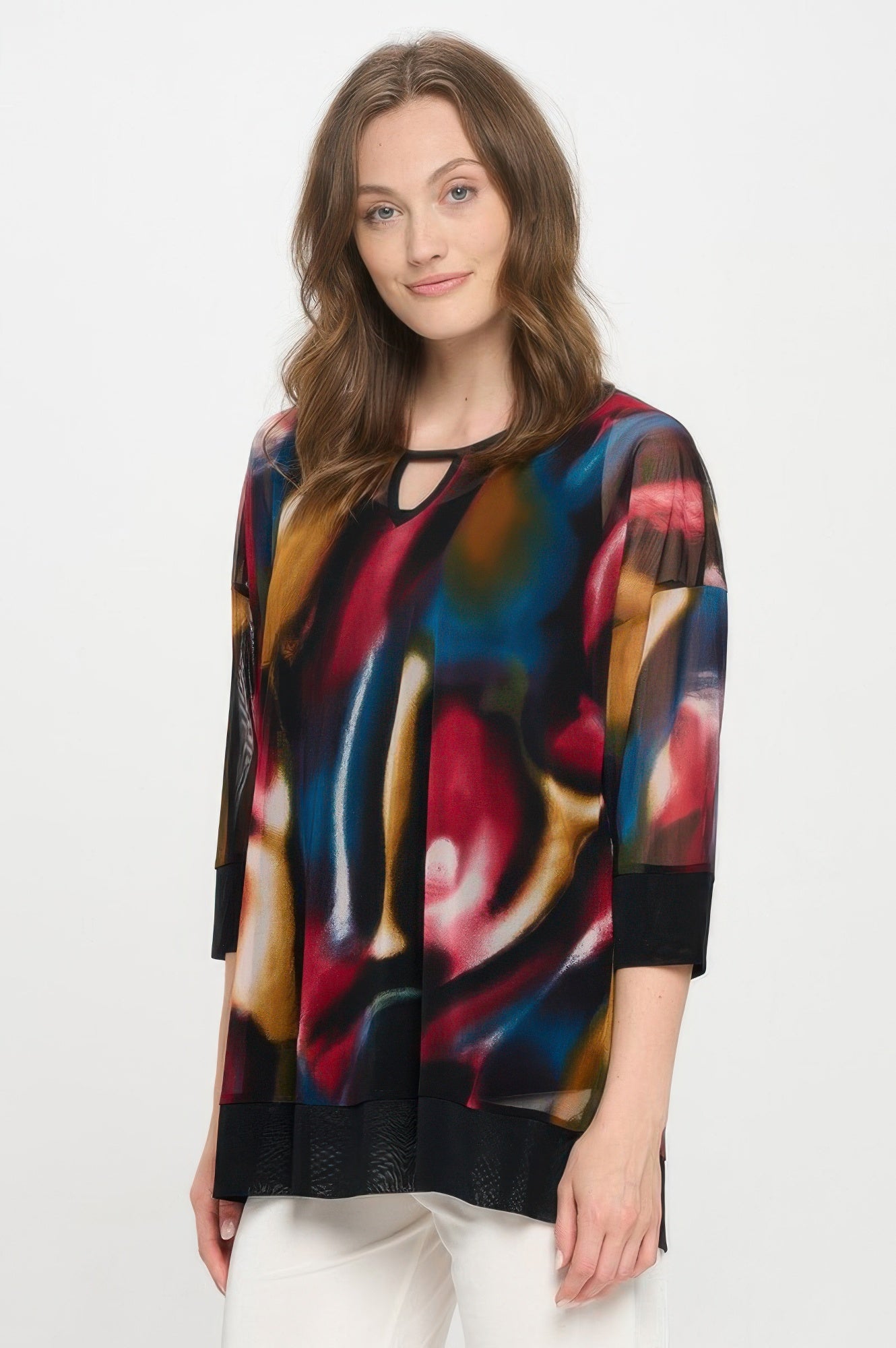 Mesh Romance Key-hole Contrast Top