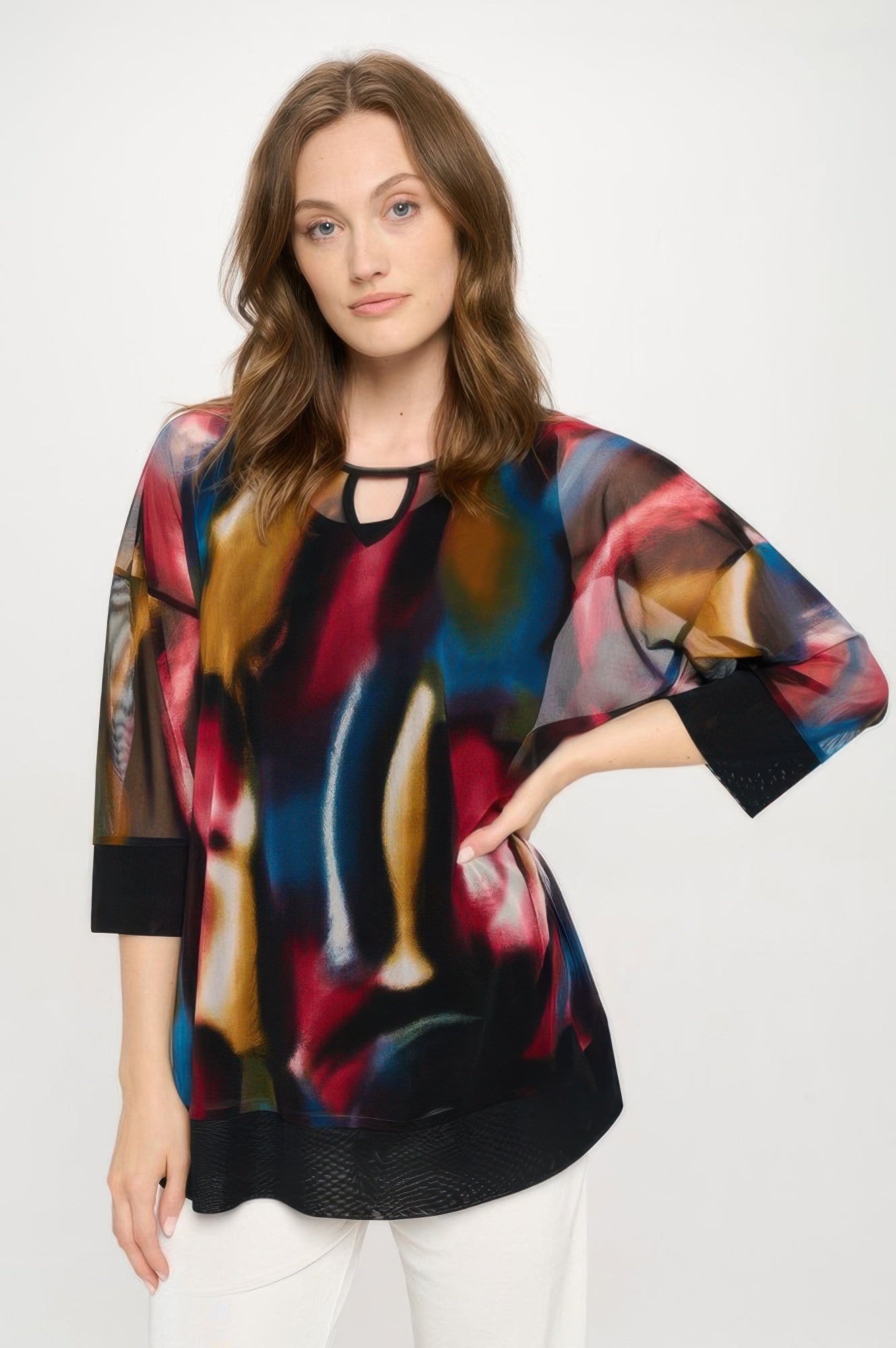 Mesh Romance Key-hole Contrast Top