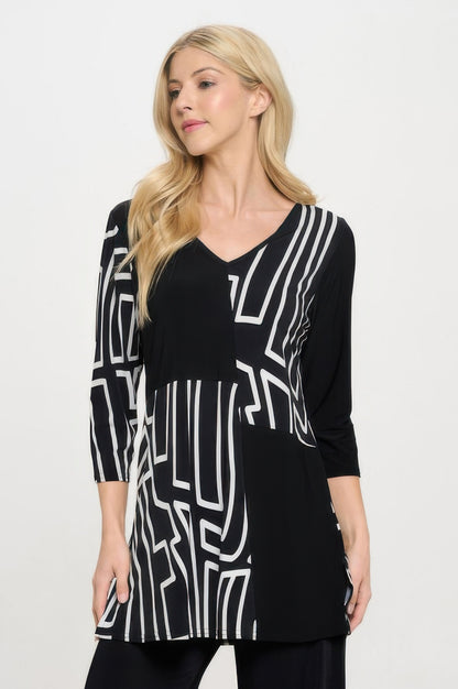 Hit Contrast V-neck Tunic Top