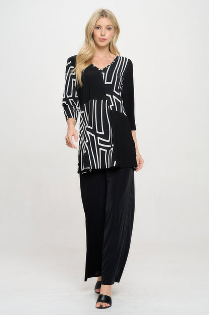 Hit Contrast V-neck Tunic Top
