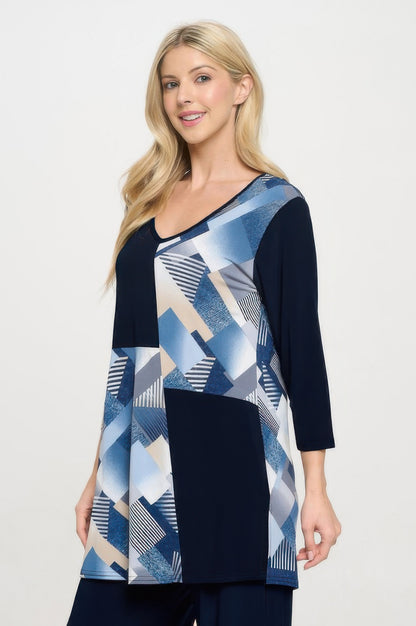 Hit Contrast V-neck Tunic Top