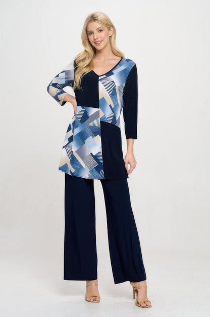 Hit Contrast V-neck Tunic Top