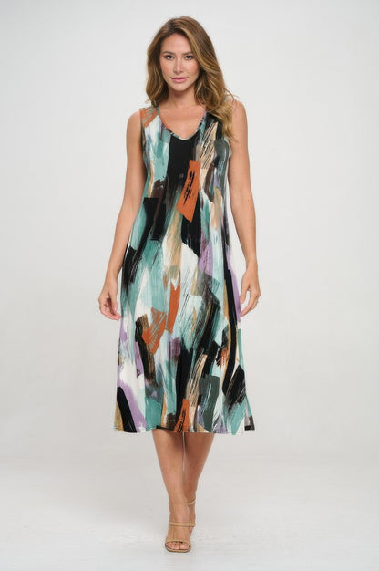 Bns V-neck Midi Tank Dress With Side Slit