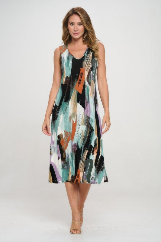 Bns V-neck Midi Tank Dress With Side Slit