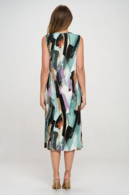 Bns V-neck Midi Tank Dress With Side Slit