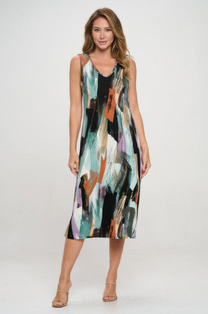 Bns V-neck Midi Tank Dress With Side Slit