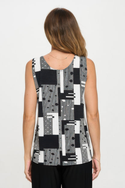 Venechia Pleated Print Sleeveless Tank Top