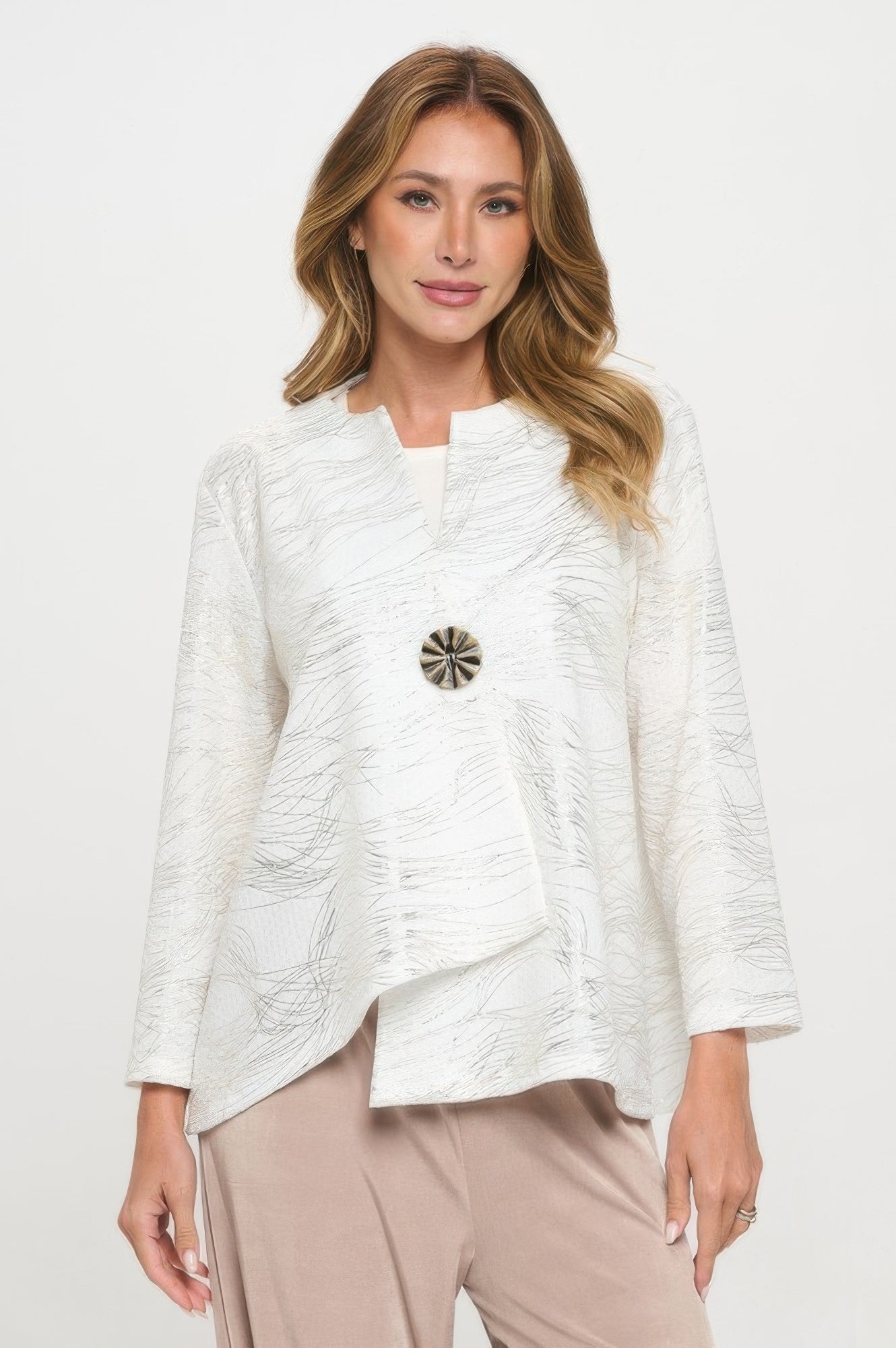 Plus Size Fukuro Jacquard Button Jacket W/foil