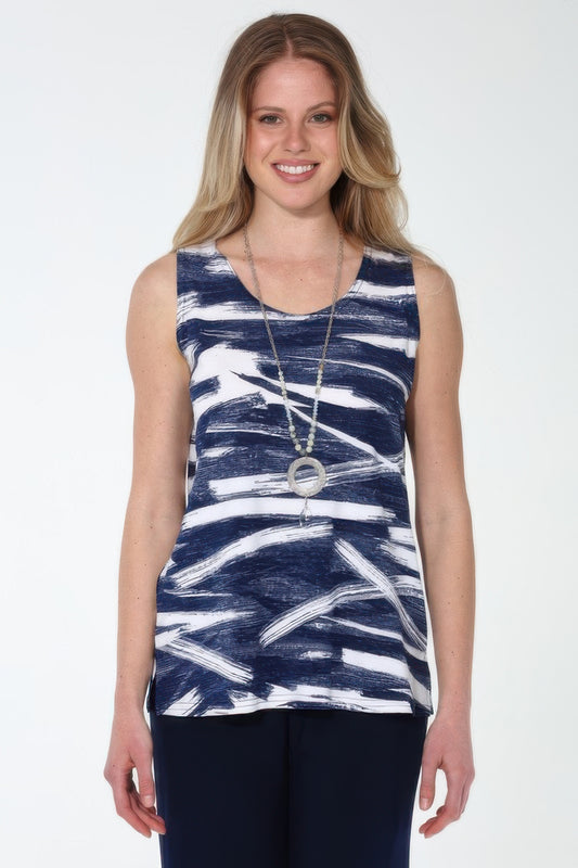 Venechia Pleated Print Sleeveless Tank Top