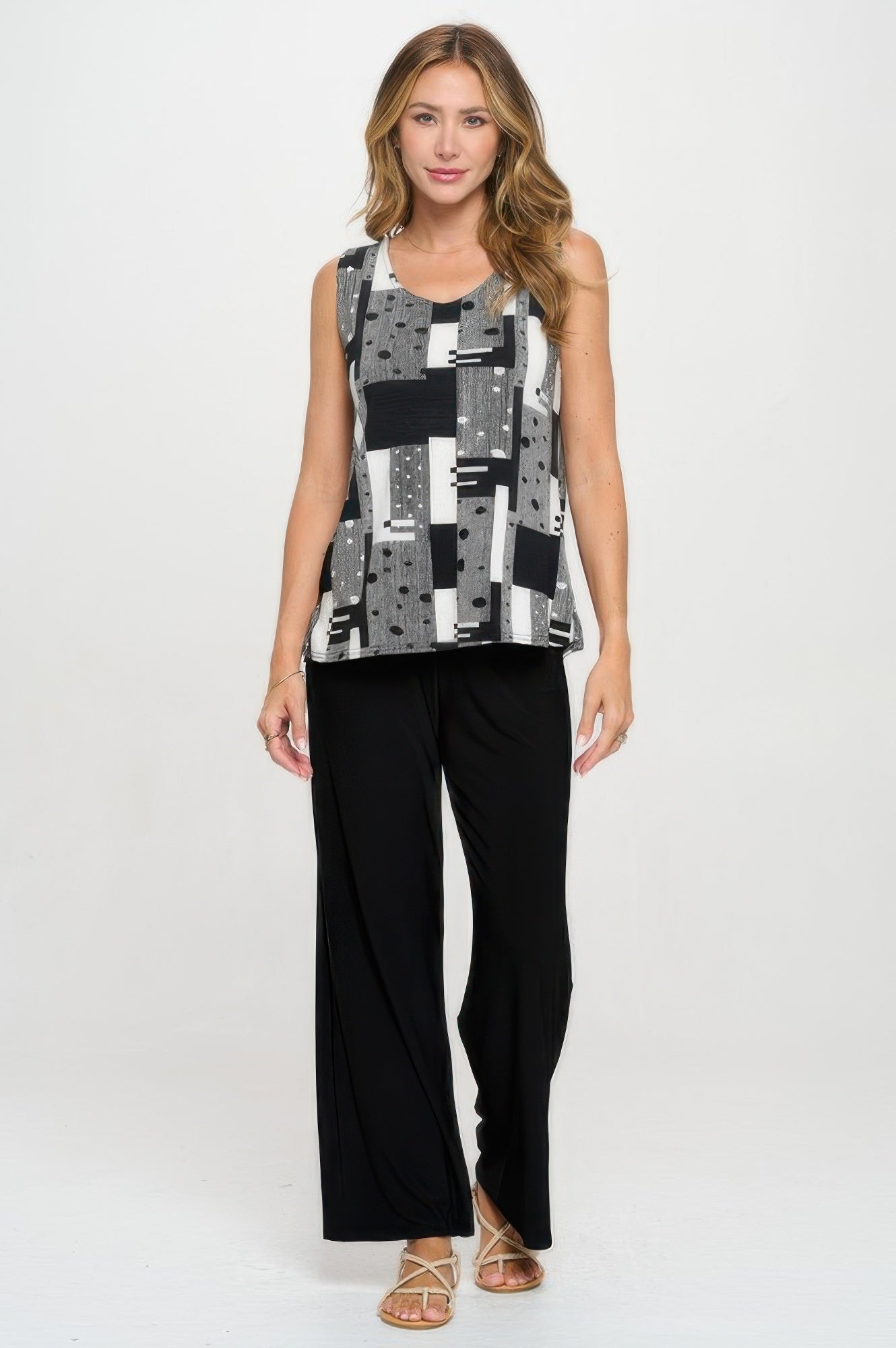 Venechia Pleated Print Sleeveless Tank Top