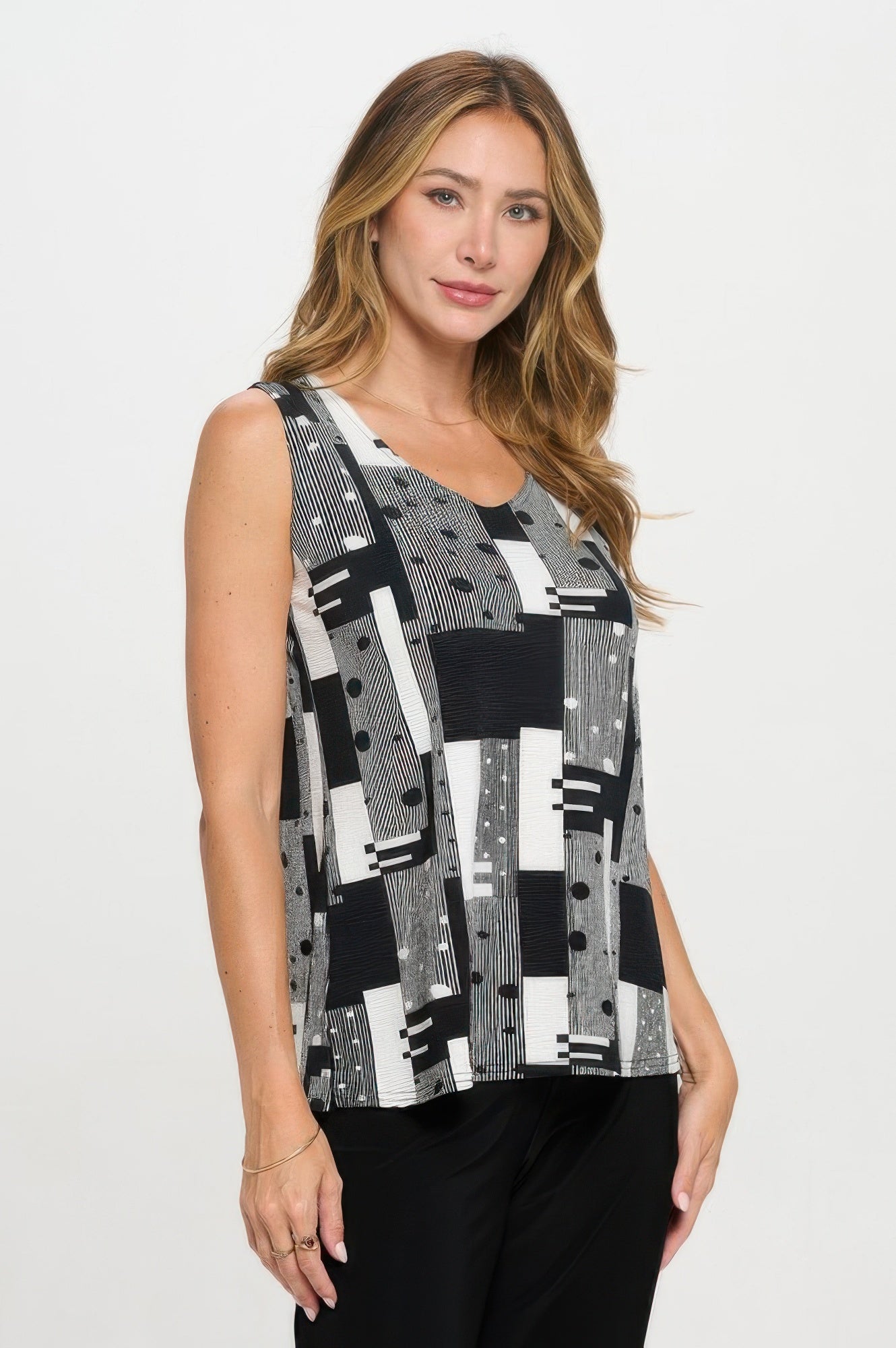 Venechia Pleated Print Sleeveless Tank Top