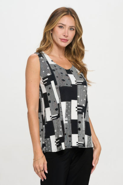 Venechia Pleated Print Sleeveless Tank Top