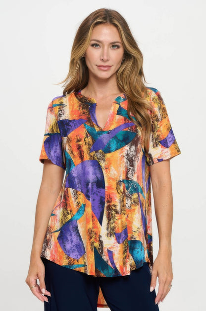Short Sleeve V-neck Notch Top