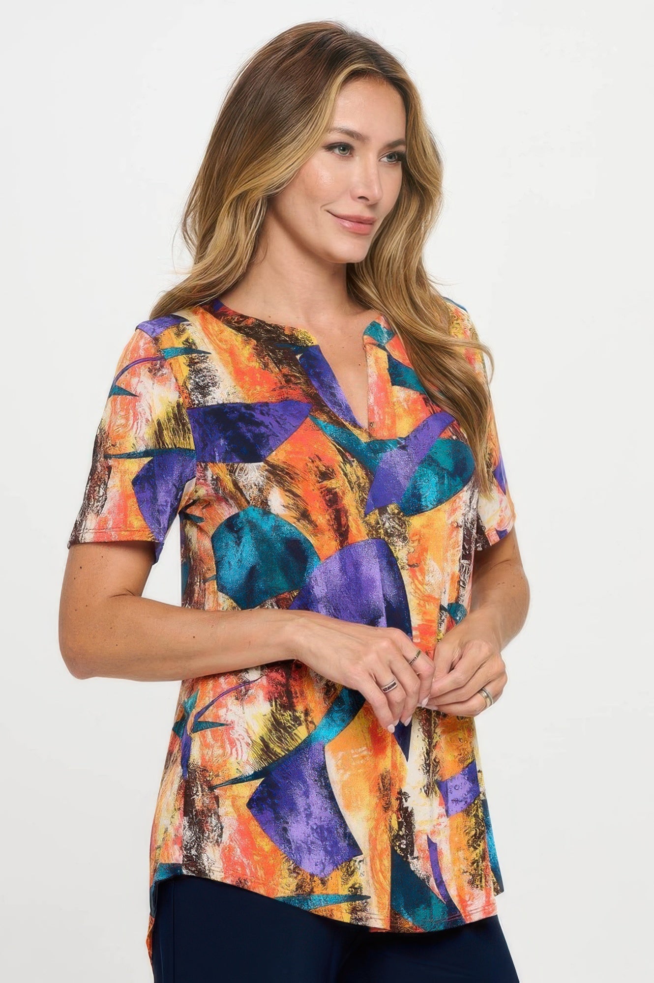 Short Sleeve V-neck Notch Top