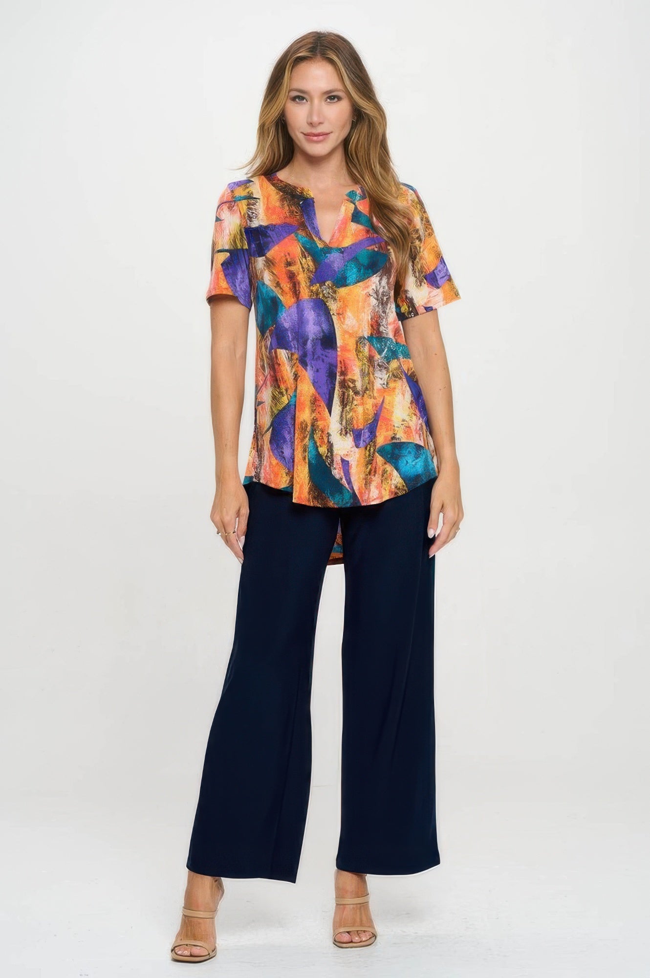 Short Sleeve V-neck Notch Top