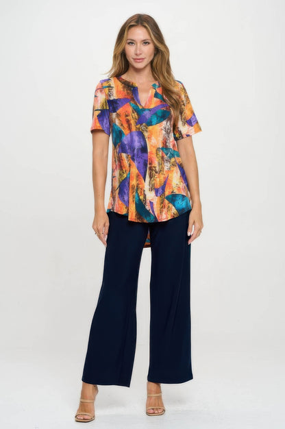 Short Sleeve V-neck Notch Top