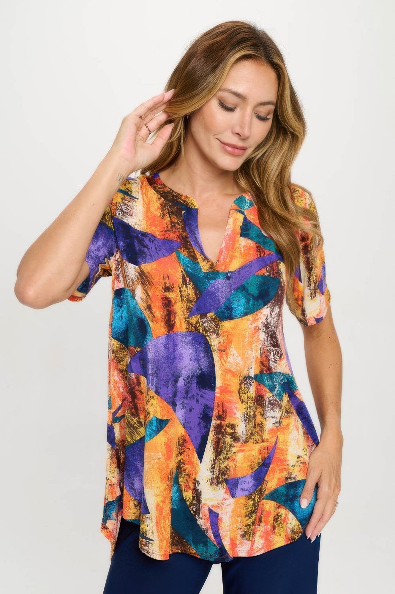 Short Sleeve V-neck Notch Top