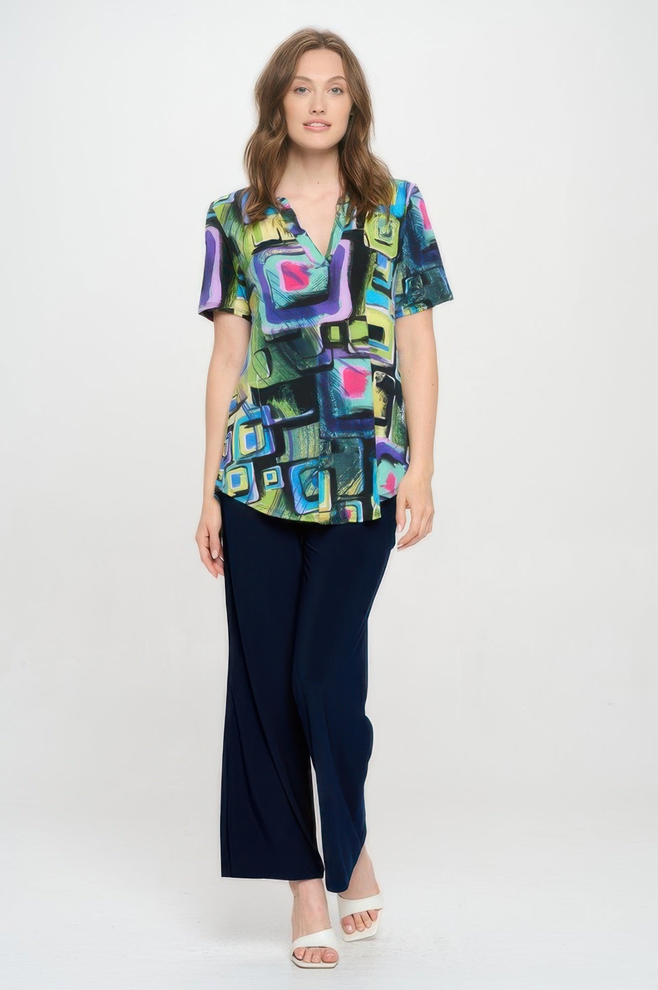 Short Sleeve V-neck Notch Top