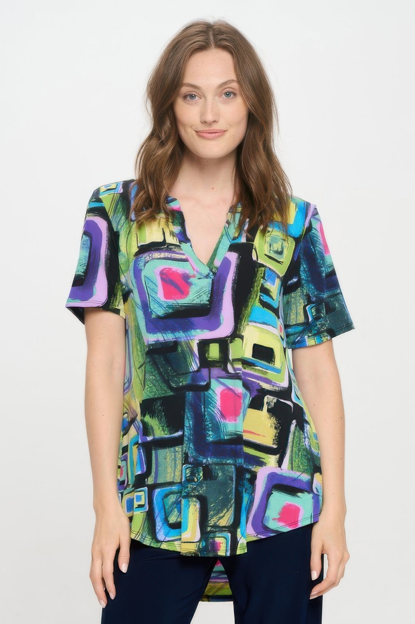 Short Sleeve V-neck Notch Top