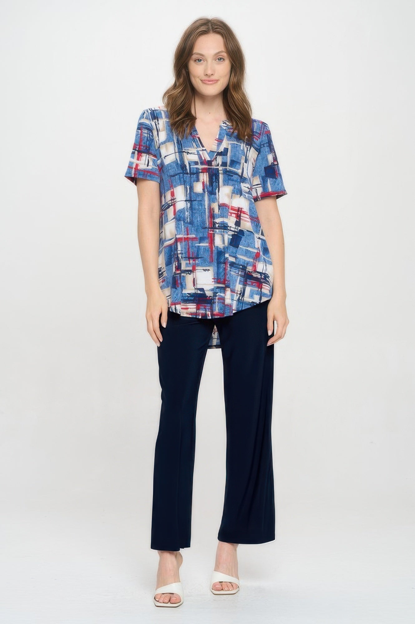 Short Sleeve V-neck Notch Top