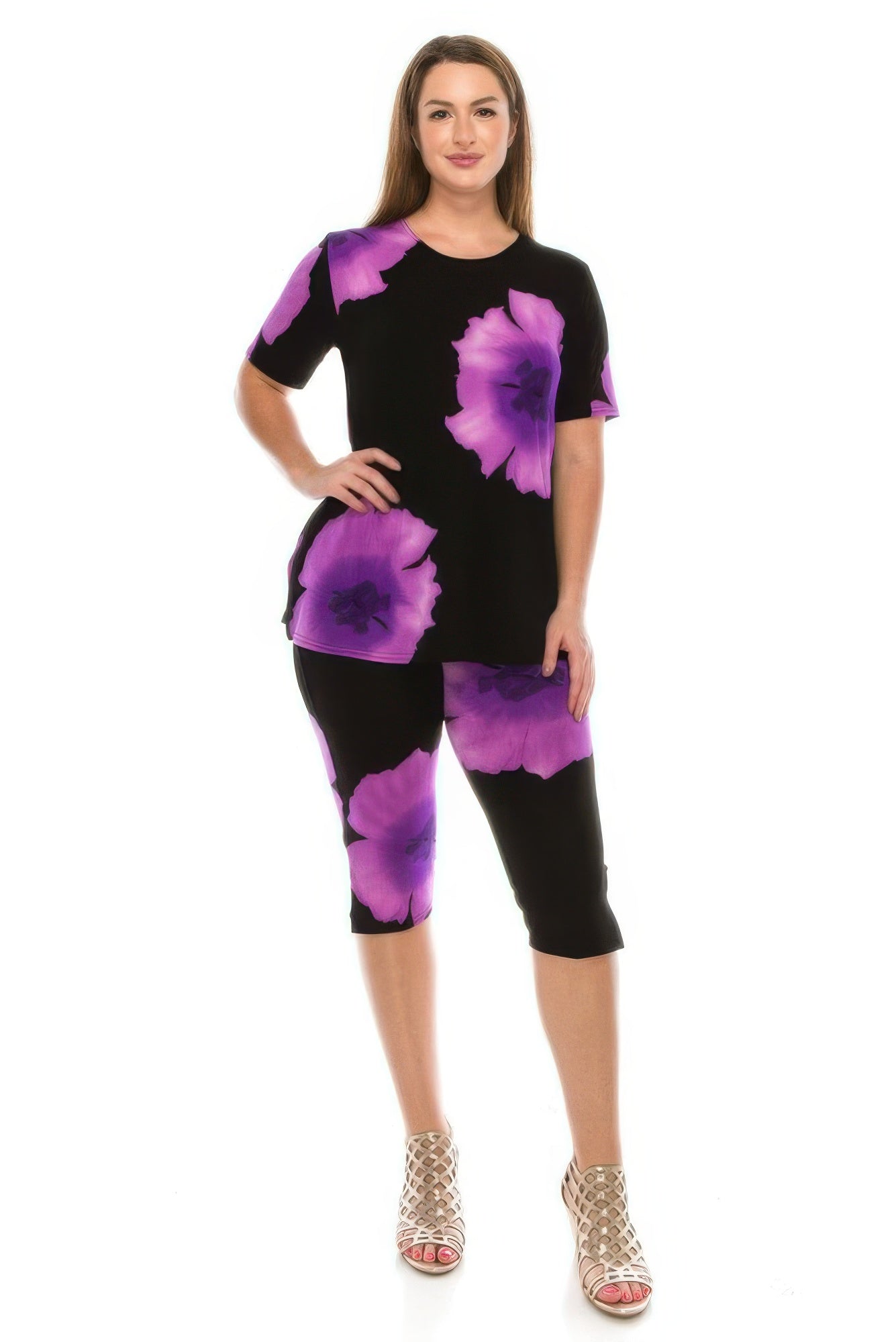 Floral Print Top Capri Pants Set