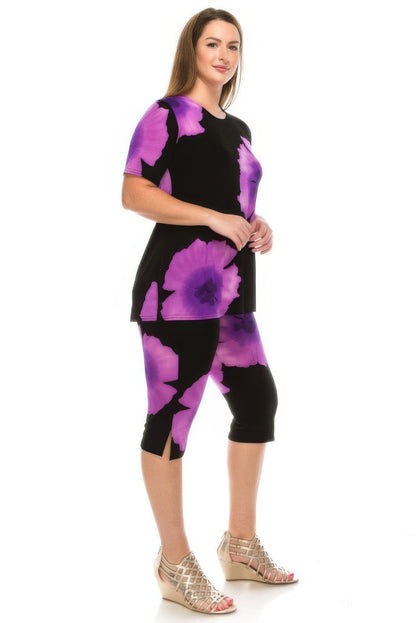 Floral Print Top Capri Pants Set