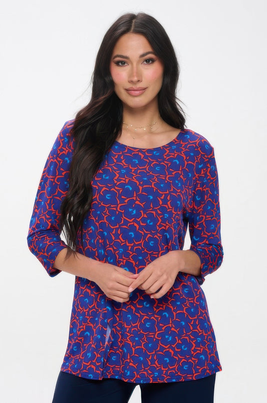 Plus Size Round Neck 3/4 Sleeve Slit Top