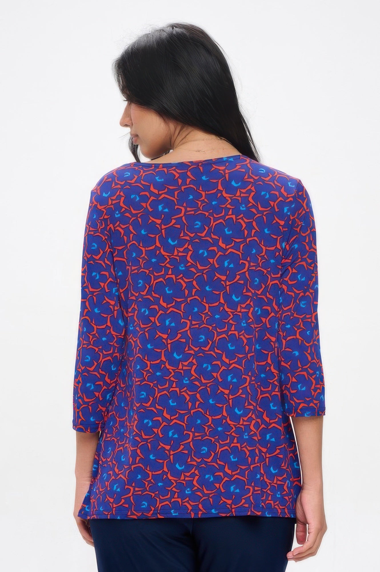 Plus Size Round Neck 3/4 Sleeve Slit Top