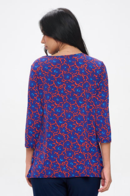 Plus Size Round Neck 3/4 Sleeve Slit Top