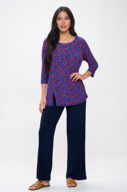 Plus Size Round Neck 3/4 Sleeve Slit Top