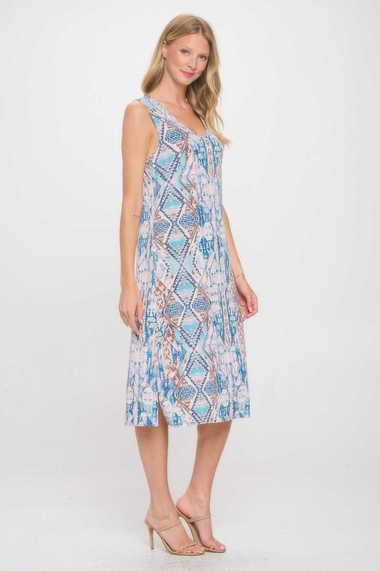 Hit V-neck Midi Tank Dress With Side Slit
