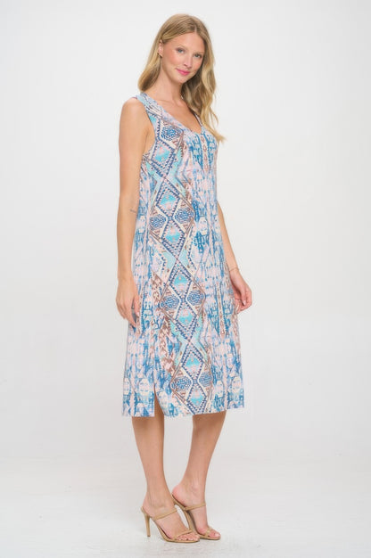 Hit V-neck Midi Tank Dress With Side Slit