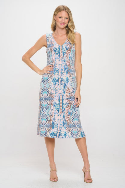 Hit V-neck Midi Tank Dress With Side Slit