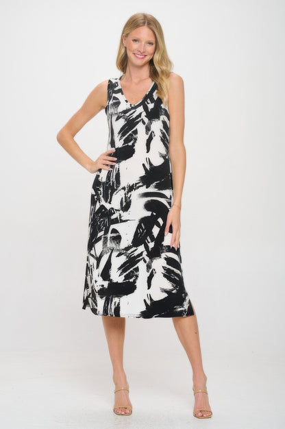 Hit V-neck Midi Tank Dress With Side Slit