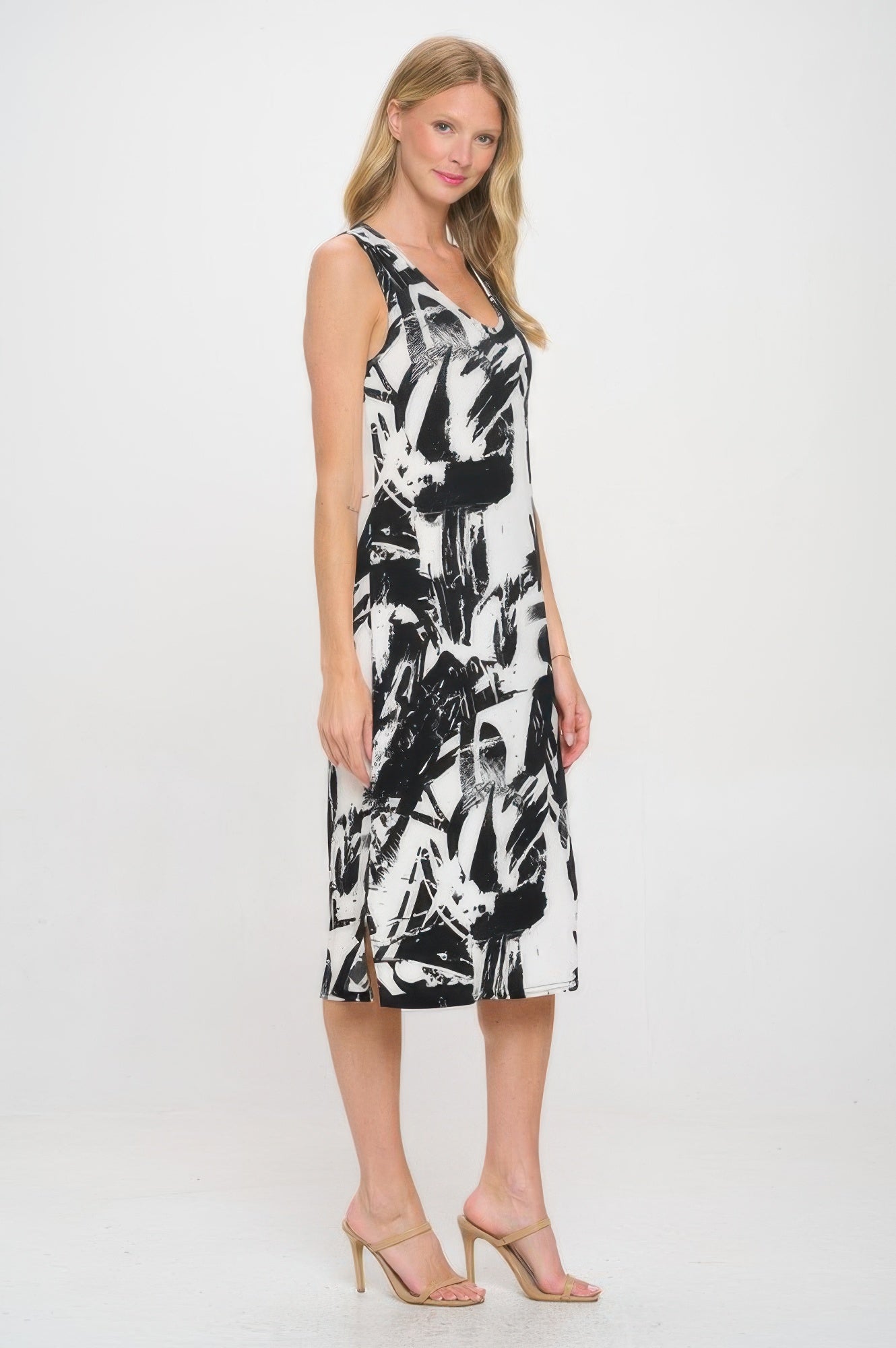 Hit V-neck Midi Tank Dress With Side Slit