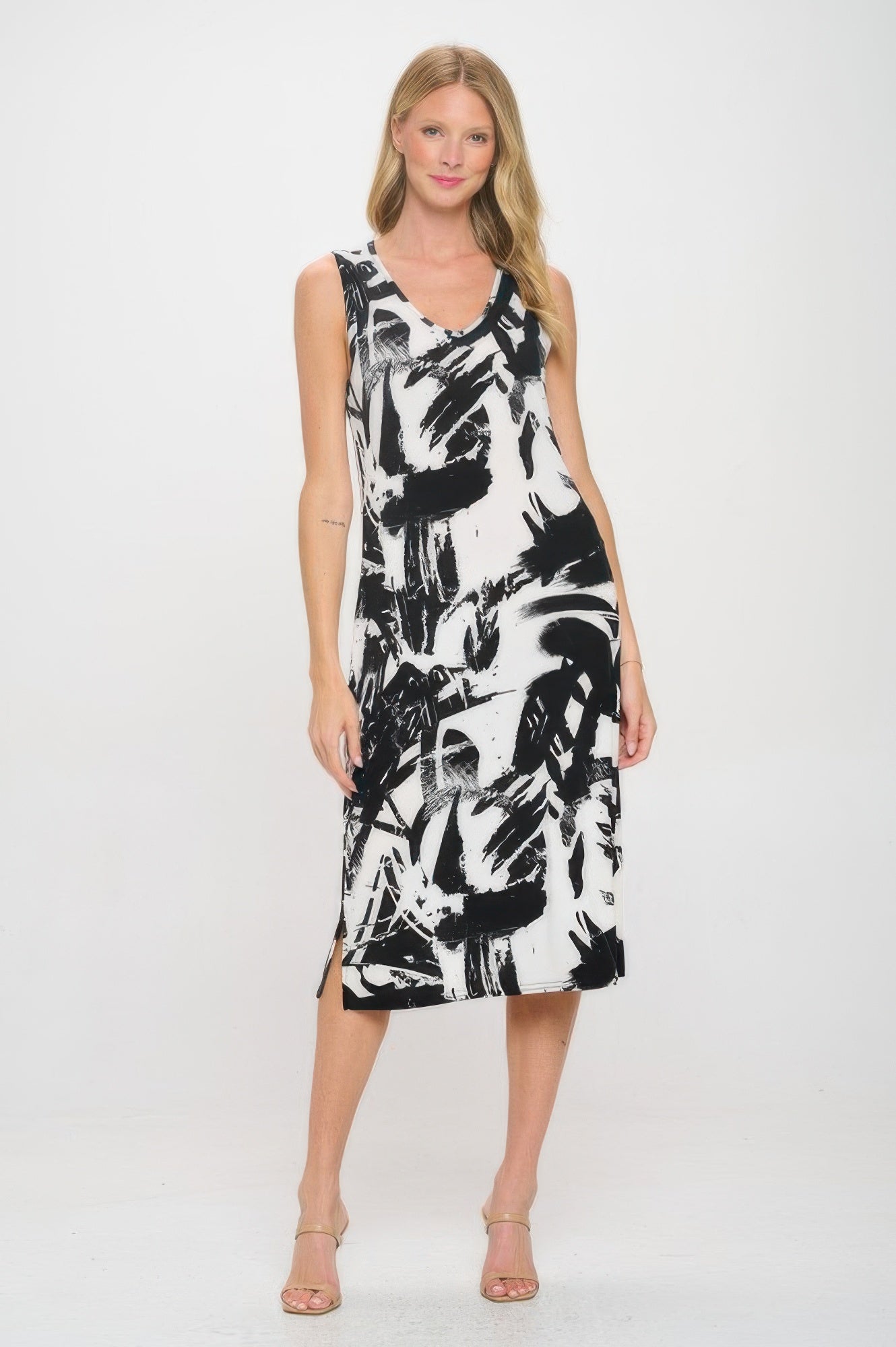 Hit V-neck Midi Tank Dress With Side Slit