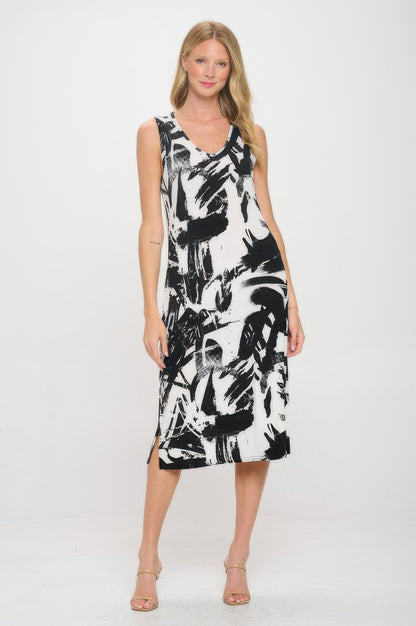 Hit V-neck Midi Tank Dress With Side Slit