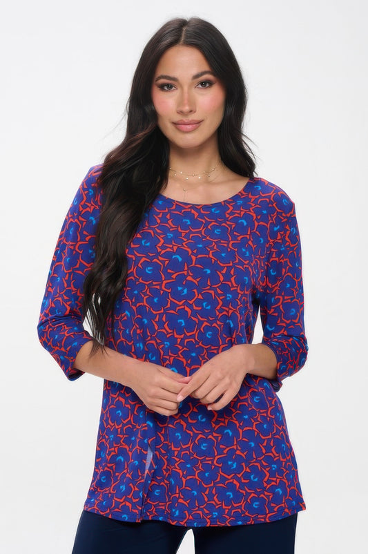 Hit Round Neck 3/4 Sleeve Slit Top