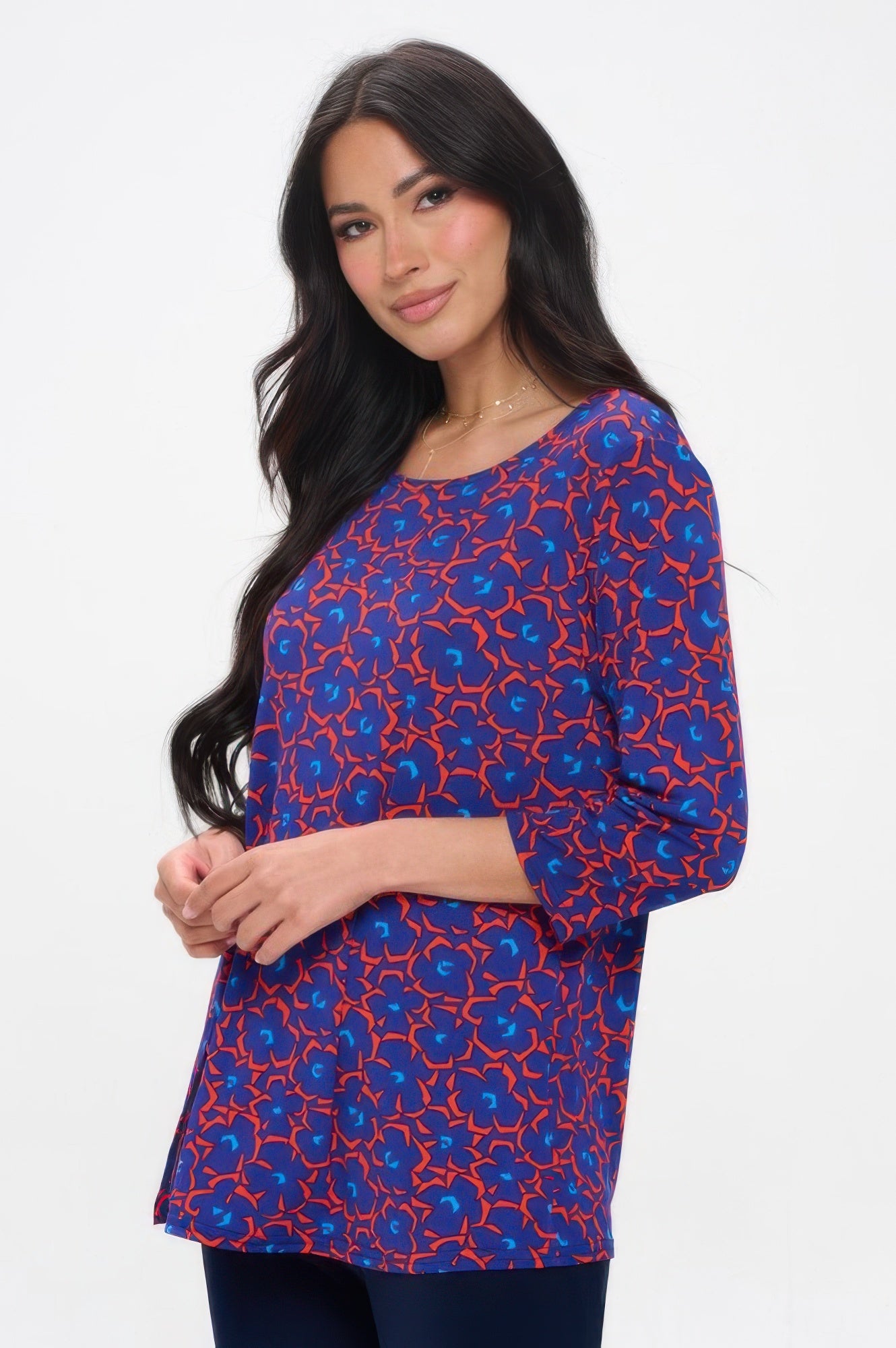 Hit Round Neck 3/4 Sleeve Slit Top