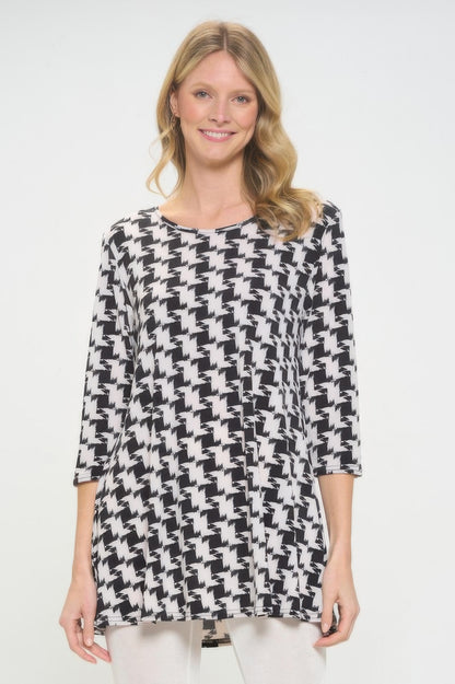 Houndstooth Print Ity Fabric Quarter Sleeve Top